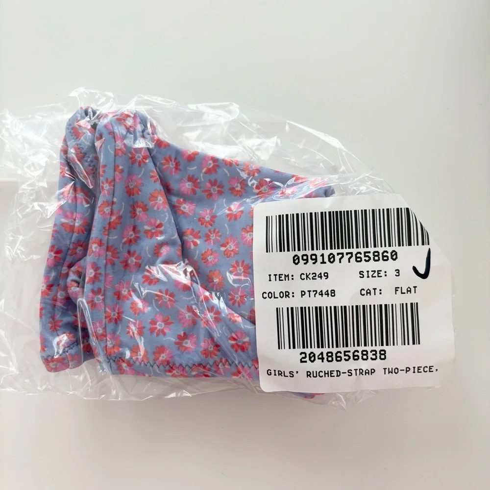 NWT J. Crew Crewcuts Girls' Ruched-strap Swim Top Blue Multi Floral